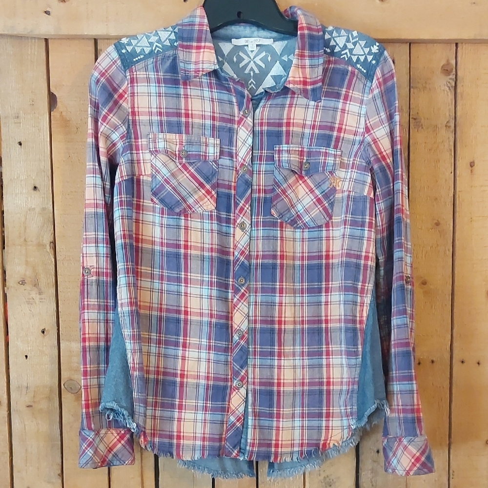 Miss Me Women's Plaid Shirt - Red and Blue